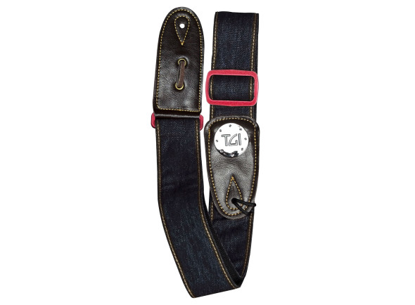TGI Guitar Strap Woven Blue Denim Red Buckle TGI Guitar Strap Woven Blue Denim Red Buckle